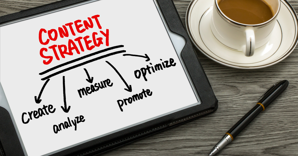 La strategia content è composta da cinque elementi strategici: creare, analizzare, misurare, promuovere, ottimizzare